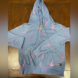 Aviator Nation Bolt Stitch Repeat Full Zip Hoodie- Blue/Pink, XS